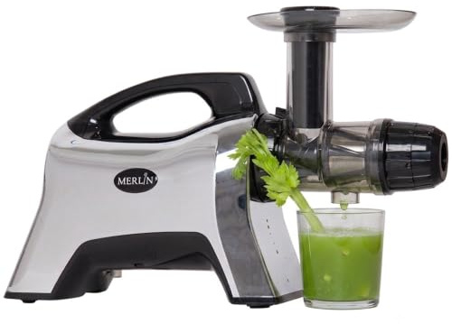 Extracteur de Jus Merlin MNC700MC – Modèle Premium Spécial Céleri - 200 W - Extraction Lente 80 trs/min – Haut Rendement – Fruits, Légumes, Herbes et Jus Verts – Sans BPA - Chromé