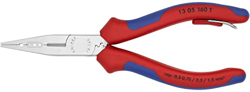 Knipex Pinza Combinata per Elettricisti e Cablatori Cromata, Rivestiti in Materiale Bicomponente, con Anello di Fissaggio Incorporato per Agganciare Una Protezione Anticaduta 160 Mm 13 05 160 T