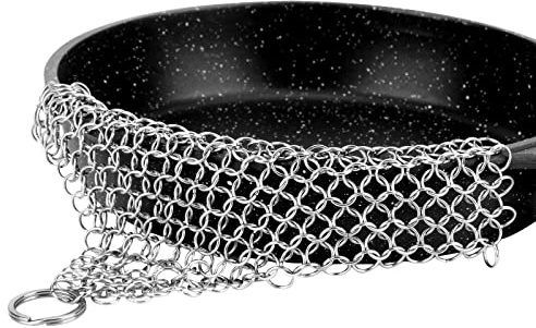 Cast Iron Cleaner 6x6.3 316L Stainless Steel Chainmail Scrubber for Griddle Skillet Dutch Oven Wok Stainless Steel Pot Cast Iron Pan Support Dishwasher Cleaning
