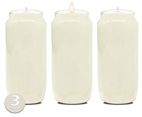 Hyoola Ceri Votivi in Cera Vegetale - Durata 7 Giorni, Pacco da 3-15 Cm - Candele Votive a Colonna in Vasetto per Uso Religioso, Commemorativo, Decorazione di Feste, Veglie ed Emergenze