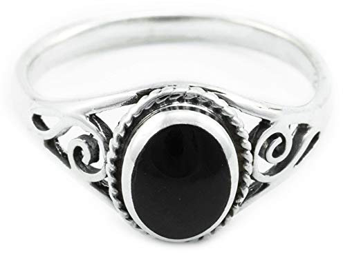 Windalf Zarter Ring LUCY 0.9 cm Onyx mit Lebens Spiralen Midi Ring 925 Sterlingsilber (Silber, 60 (19.1))