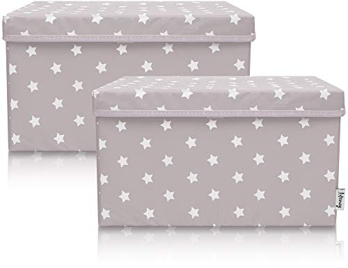 LIFENEY 2-Set Aufbewahrungsbox Kinder (37x25x21cm) I Aufbewahrungskorb für Kinderzimmer und Wohnbereich I Kinder Aufbewahrungskiste (Hellgrau Stern)