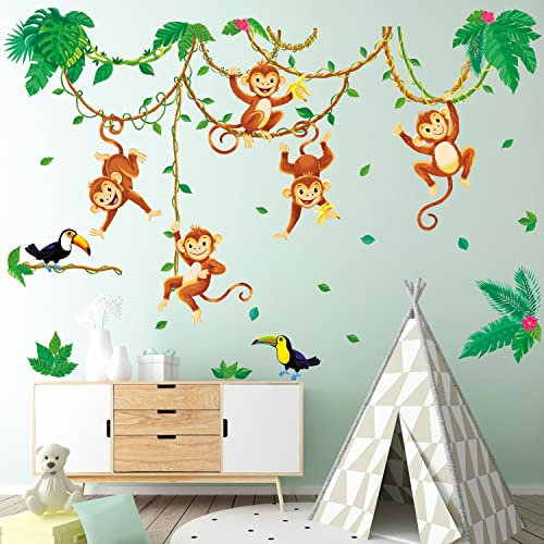 DECOWALL DWL-2013 Affen im Dschungel Wandtattoo Wandsticker Wandaufkleber Wanddeko für Wohnzimmer Schlafzimmer Kinderzimmer