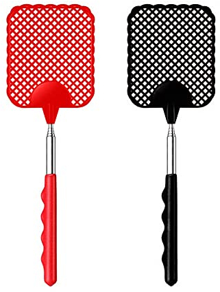 iZhuoKe Ausziehbare Fliegenklatsche[2 Stück],Manuelle Ausziehbare Fliegenfänger,Insektenklatsche mit Stark Teleskop Griffür,Schädlingsbekämpfu Fliegen Mücken und Insekten(Schwarz&Rot)