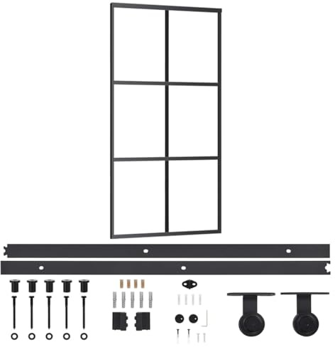 vidaXL Puerta Corredera con Herrajes Entrada Corrediza Deslizante Hogar Cuarto de Baño Salón Sala de Estar Habitación ESG Vidrio y Aluminio 102x205 cm