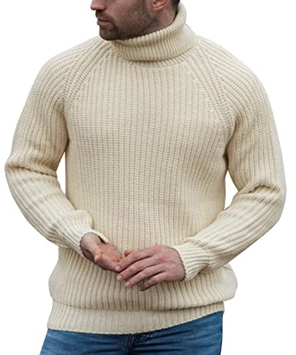 Polotröja för män, långärmad stickad tröja med hög rullkrage, vriden ribbstickad tröja, långärmad pullover, avslappnat basplagg, toppar med polokrage, XXL