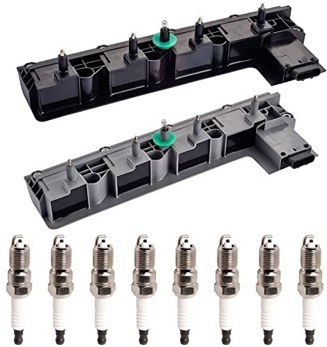 ENA Set of 2 Ignition Coil with 8 Spark Plug Compatible with Cadillac Oldsmobile DeVille Eldorado Seville Aurora 4.6L 4.0L