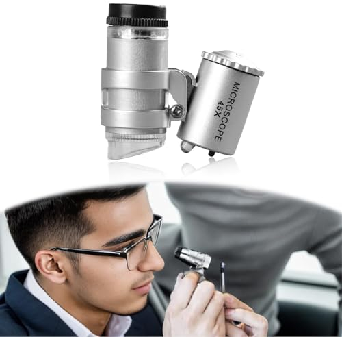 Mini 45X LED Mikroskop, UV Beleuchtetes Taschenmikroskop，Tragbares Taschenmikroskop Lupe Mikroskop 45-fache Handlupe für Juwelier Einstellbare Lupe Mini Metall Mikroskop Einstellbare Lupe mit UV-Licht