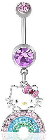 Hello Kitty Belly Button Ring 14g Stainless Steel (Hello Kitty Rainbow)