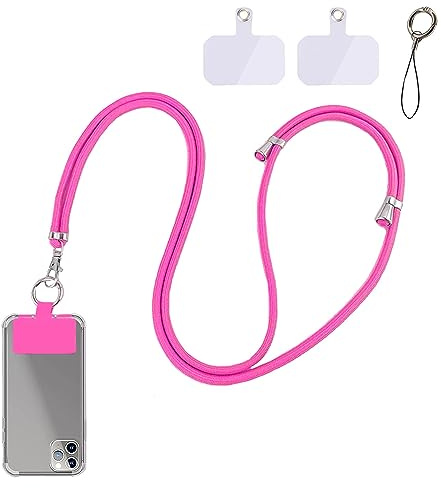 Correa para smartphone FFTANXS, 1.5M, Ajustable y removible, Compatible con la mayoría de los smartphones (Rojo rosa)