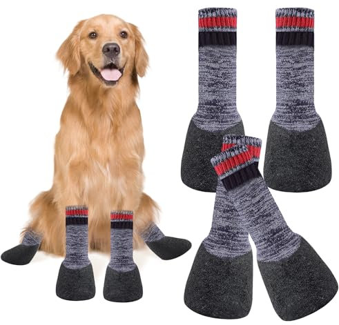 Nizirioo 2 Paar HundesocKen Anti-Rutsch Socken Pfotenschutz, Schützende wasserdichte Hundestiefel, HundesocKen Pfotenschutz Hundeschuhe für Kleine Mittlere Große Hunde, Drinnen und Draußen (Schwarz)