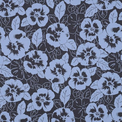 VmG-Store 1 m, jerseytyg för sömnad, bomullsjersey sömtyg, ingen metervara, barntyg (blommor, indigo, melerad JB033)