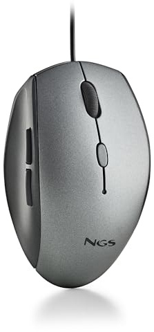 NGS Moth Gray - Ratón Óptico Ergonómico con Cable USB para Ordenador con 5 Botones Silenciosos y Scroll, 800/1200/1600 dpi Regulables, Gris