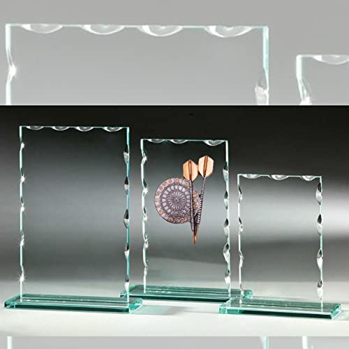 eberin · Dart Pokal mit Gravur · Darts Pokale aus Glas · Dekor Dartpfeil Dartscheibe · Dartsport Award · Dartspieler Ehrenpreis · in 3 Größen oder als 3-er Set