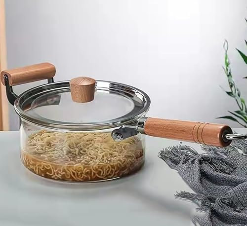 Luminexia Glas-Kochtopf Glastopf Suppentopf,hitzebeständiger Kochtopf aus Glas mit Deckel und Holzgriff,beheizbarer klarer Suppentopf,Multifunktions-Eintopf sofort für die Küche zu Hause,Restaurant