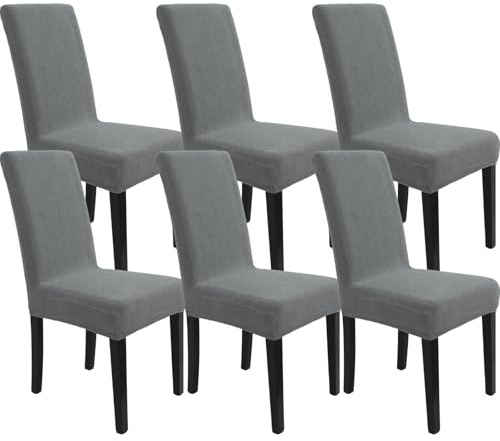 YSTELLAA Coprisedie Con Schienale 6 Pezzi, Copri Sedia Da Cucina, Coprisedia Elasticizzati, Copri Sedie Soggiorno, Universali Coprisedie Antigraffio Gatto, Fodera Sedia Da Pranzo, Grigio Chiaro