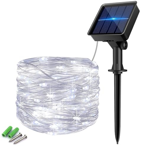 anorlite 60 LED Solar-Gartenleuchten für den Außenbereich, 8 Modi, solarbetriebene Lichterkette, 6 m, Solar-Lichterkette, wasserdichte Kupferdraht-Beleuchtung für Baum, Terrasse, Garten, Hof, Party,