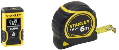 STANLEY - Mesure Laser Pocket 12m - ‎STHT77666-0 & 0-30-697 Mesure Tylon 5m x 19mm - Boitier Ergonomique Bi matière - Ruban en Acier Laqué