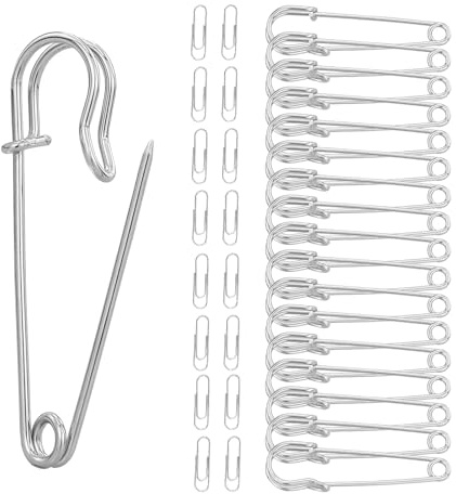 45pcs Pins,15pcs 50mm Safety Pins And 28mm Mini Pins,Nappy Pins Large Strong Safety Pin, 2 Inches Kilt Pins,50mm Silver Heavy Duty Safety Pins, For Clothes, Crafts, Canvas, Blankets, Shawls