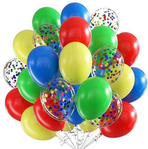 Lot de 60 ballons d'anniversaire riches et colorés - 30,5 cm - Bleu vert, rouge, jaune - Latex - Ballons à l'hélium - fête pour mariage, anniversaire, fête prénatale