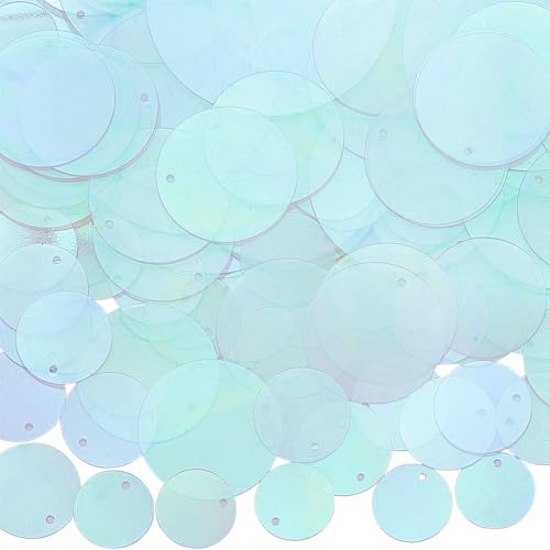SUNNYCLUE 120g 6 Größen 15-50mm Transparente Pailletten Flache Pailletten Großpackung Durchsichtiger Kunststoff PVC Rund Schillernde Applikation Kunst Glitzer Loch Zum Nähen Basteln DIY