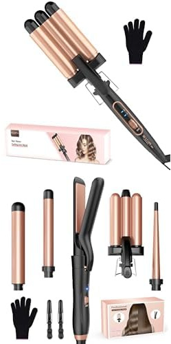 Bundle of Welleneisen Lockenstab 3 Fässer - BESTOPE MIX WelleneisenPTC Schnellheizung 150°C/210°C + BESTOPE MIX Lockenstab Hair Curler mit Glätteisen, Lockenstab 3 Fässer antistatische