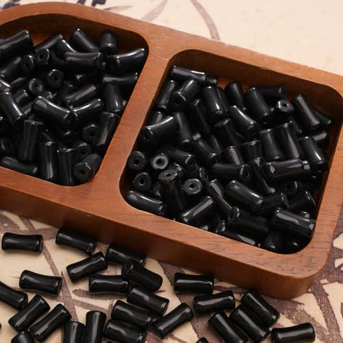 Blausky 100 Stück 6 x 12 mm Bambus-förmige Glasperlen,Röhrenperlen Lose Glas Perlen mit Loch zum Auffädeln,Mini Bambusperlen für DIY Schmuck Machen Armband Ohrringe Deco Handwerk,Schwarz