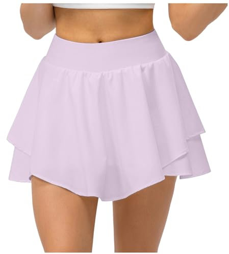 Gonna sportiva da donna, traspirante, da corsa, irregolare, piegata, svasata, corta, minigonna a strati, sexy, a vita alta, a vita alta, gonna corta, Lilla, XXL