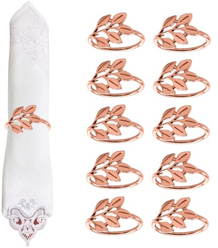 10 PCS Serviettenringe Roségold, Weihnachten und Silvester Serviettenringe | Blattdesign, Elegante Serviettenringe für Tischdekoration auf Festlichkeiten