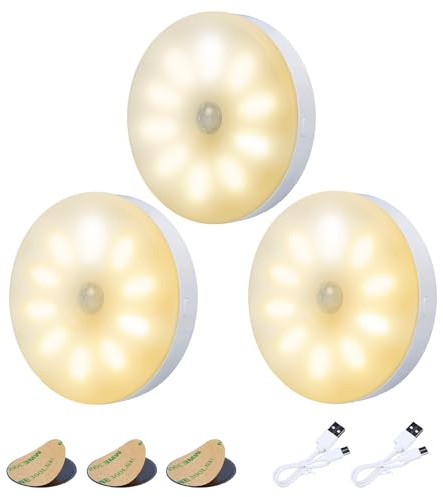 innotree 3 Pack Motion Sensor Lights Indoor, Rechargeable LED Night Light | Battery Powered, Magnetic Stick-On Wireless Cupboard Lights for Stairs, Wardrobe, Bathroom, Hallway, Kitchen, Under Cabinets
