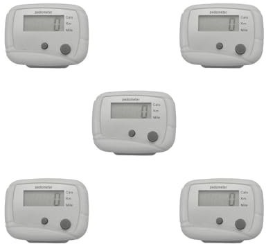 Lot de 5 podomètres pour compteur de marche pour course à pied, sports de plein air, randonnée, blanc, 4,8 x 3,5 x 2,2 cm