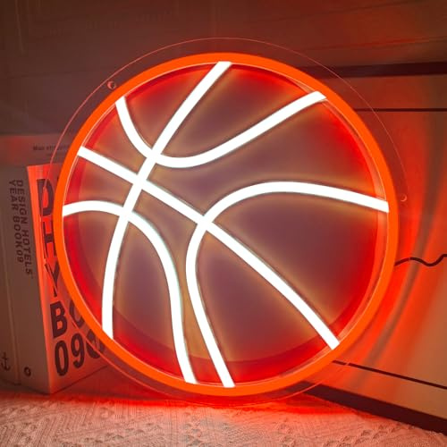 Basketball Neon Sign for Wall Decor Dimmable UV-Printed Ball Led Light Sign | USB Powered Sports Ball Themed Light Up Sign for Kid Room Man Cave Playroom College Dorm Gym Bar Shops Party Decor 32 X 32CM