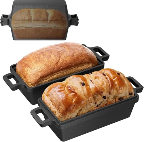 Xnqelerate 2PC Gusseiserne Brotbackform rechteckig mit Deckel 25cm Doppelohr Ideal für Ofen, Herd, Induktion & Grill Europäische Brotbackform für perfektes Backergebnis