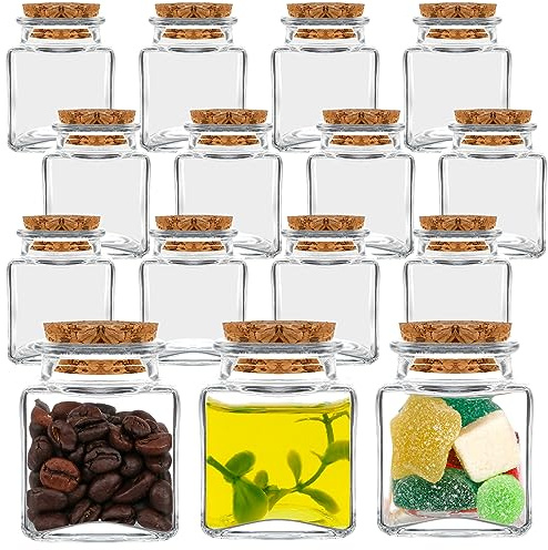 Yishik Quadratische Glasflaschen mit Korkverschluss, 50 ml, 15 Stück
