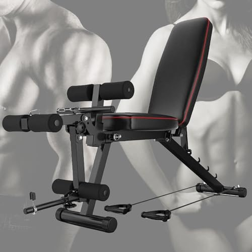 Weyot Hantelbank mit beinstrecker Multifunktion Trainingsbank für Zuhause, Fitnessbank Bauchtrainer Schrägbank mit 5 Fach Verstellbarer RückenlehneBlack,48 * 118 * 111CM