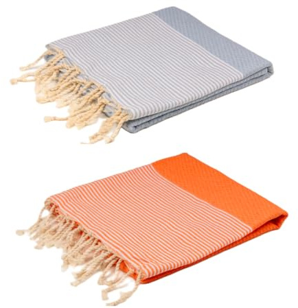 Sandrella Doppelpack Hamamtuch Damen & Herren groß 90x170 Baumwolle Strandtuch orange/blau
