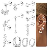 12Pcs Helix Piercings Chirurgenstahl Ohrringe Silber Für Damen Medizinische Flatback Ohrstecker Klein Goldene Creolen Set Knorpel Daith Helix Conch Tragus Piercing Ohr Für Mehrere Ohrlöcher