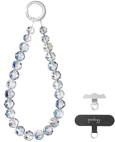 GOODAYY Cordino per Cellulare Braccialetto, Braccialetto in Pietra Fatto a Mano, con 2 Patch in Metallo e Nylon, Accessorio Universale per Telefono, Idea Regalo con Scatola (15 cm) (Blu)
