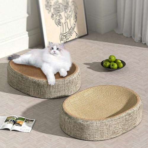 Ovales Sisal Kratzbrett Katzen Lounge 2-in-1 Schüsselform - Kratzfläche & Schlafnest mit wirbelsäulenschonendem Design Möbelschutz für Wohnungskatzen (Beige, 31x41cm)