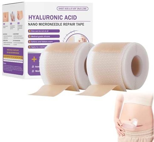 Nastro in silicone con acido ialuronico per cicatrici, nastro in silicone per cicatrici e rughe, nastro in silicone riutilizzabile di grado medico per cicatrici (2pcs)