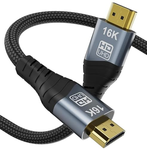 CABLEDECONN 16K HDMI 2.2 Cable 2M 6.6FT de Alta Velocidad 96Gbps 12Bit 16K@60Hz 8K@240Hz 4K@480Hz Conexión HDMI 3D de Soporte HDCP UHD Placado en Oro Trenzado Compatible con TV de monitor PS5