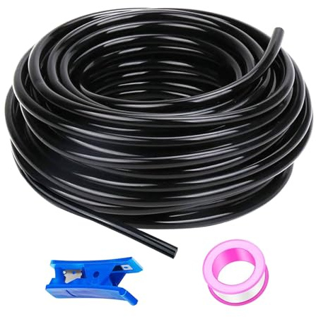 HUAZIZ 50 Meter PolyuréthaneTuyau Noir Pneumatique, PU Tuyau Air, 4 mm OD x 2,5 mm ID, Polyuréthane PU Air Kit + 1 Pcs Coupe-Tuyau