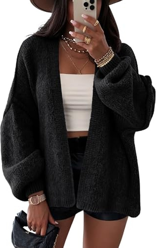 LILLUSORY Chunky Cardigan Sweaters for Women Oversized Long Trendy Early Fall Outfits Fashion Cozy 2026 Winter Clothing Black M
