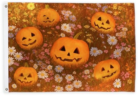 Bandiere di zucca per esterni, Halloween festivo crisantemo fiore Halloween arancione bandiere decorative per esterni con occhiello decorazione per giardino, ingresso, casa, patio, campeggio, 6 x 0,9
