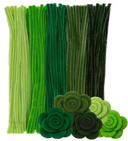 Ideen mit Herz | 100 Chenille-Drähte | Pfeifenreiniger zum Basteln | bunte Pfeifenputzer in 5 verschiedenen Farben | 30 cm lang | Ø 6 mm (Grüntöne)