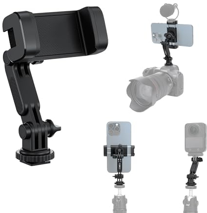 JJC Support Universel pour Téléphone sur Trépied, Adaptateur Smartphone pour Appareil Photo avec Fixation Griffe Froide pour LED/Micro, Support Téléphone Rotatif à 360° Compatible avec iPhone 17 16 15