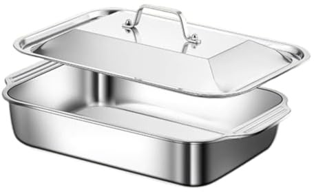 Homeponnew Edelstahl-Grillschale mit Deckel, handelsübliche Fisch- und Meeresfrüchte-Kochtablett für Outdoor-Grillen und professionelle Gastronomie