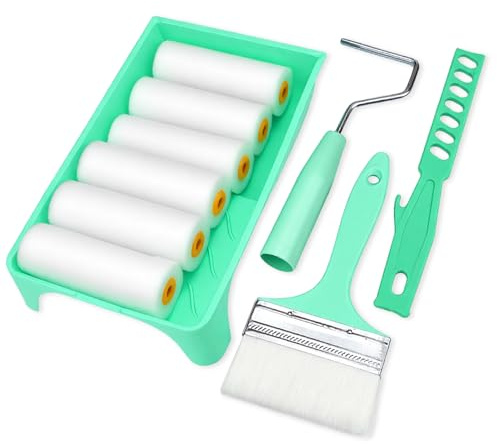 Okeno Select 10 stycken målarbullar, 10 cm skumrullar med färgkar och reservrullar för möbler, trä, dörrar och golvlister, perfekt för renovering med glans- och sidenmattfärger