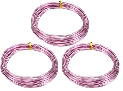 sourcing map Lot de 3 rouleaux de fil en aluminium anodisé pour bonsaï - 2 mm par rouleau de 5 m - Pour jardinage et bricolage - Rose
