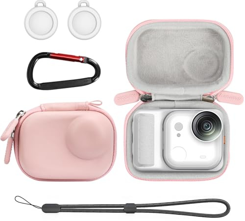 AMAZEAR Funda de Transporte para Accesorios Insta360 GO Ultra - Bolsa de Viaje Compacta de Cuero Rígido con Forro Suave, Protección y Almacenamiento, Rosa